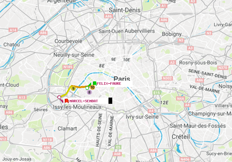 plan itinéraire ratp de Félix Faure à Marcel Sembat