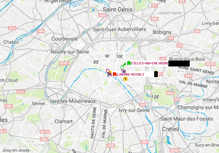 plan itinéraire ratp de Filles du Calvaire à Louvre-Rivoli