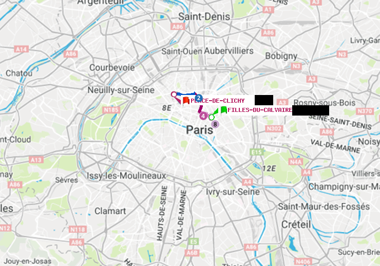 plan itinéraire ratp de Filles du Calvaire à Place de Clichy
