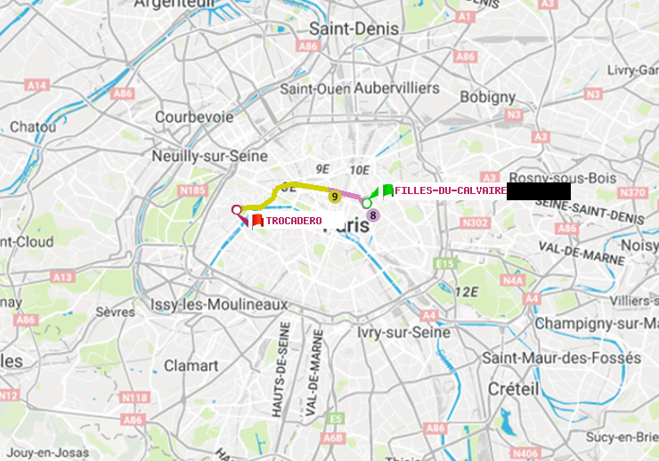 plan itinéraire ratp de Filles du Calvaire à Trocadéro