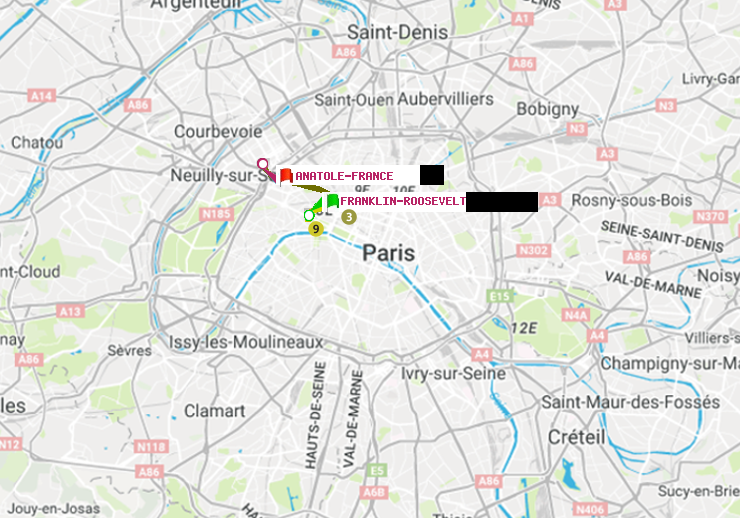 plan itinéraire ratp de Franklin-Roosevelt à Anatole-France