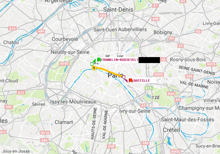 plan itinéraire ratp de Franklin-Roosevelt à Bastille