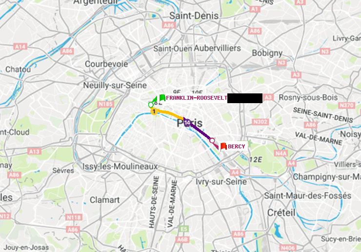 plan itinéraire ratp de Franklin-Roosevelt à Bercy