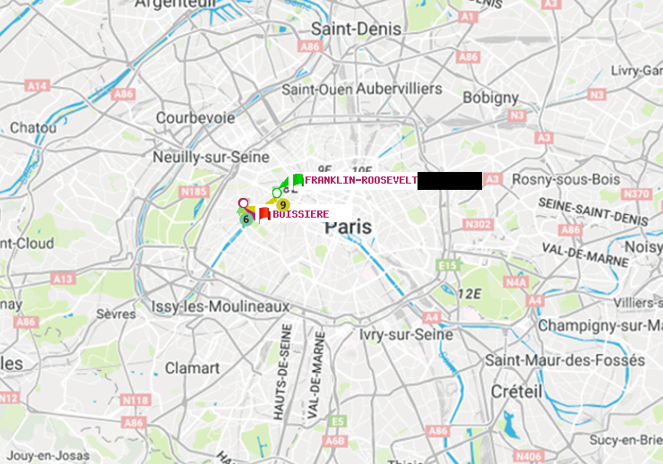 plan itinéraire ratp de Franklin-Roosevelt à Boissière