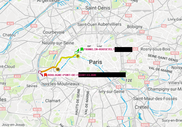 plan itinéraire ratp de Franklin-Roosevelt à Boulogne Pont de Saint-Cloud