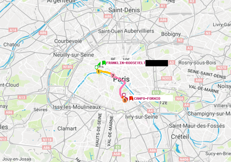 plan itinéraire ratp de Franklin-Roosevelt à Campo-Formio