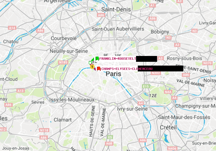 plan itinéraire ratp de Franklin-Roosevelt à Champs-Elysées-Clémenceau