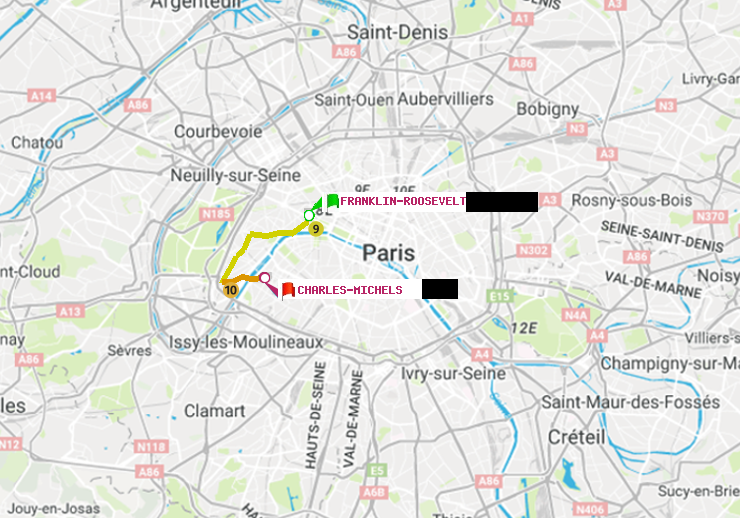 plan itinéraire ratp de Franklin-Roosevelt à Charles Michels