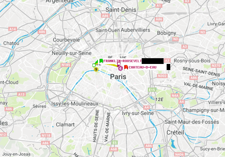 plan itinéraire ratp de Franklin-Roosevelt à Château d