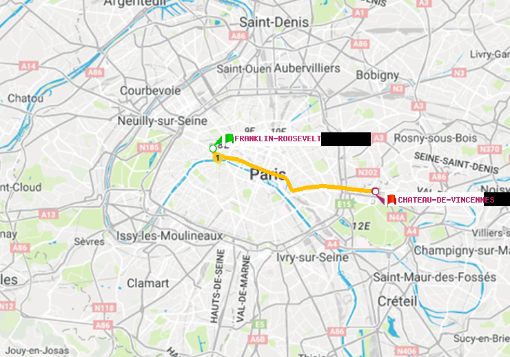plan itinéraire ratp de Franklin-Roosevelt à Château de Vincennes