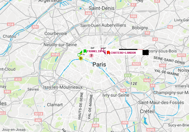 plan itinéraire ratp de Franklin-Roosevelt à Château Landon