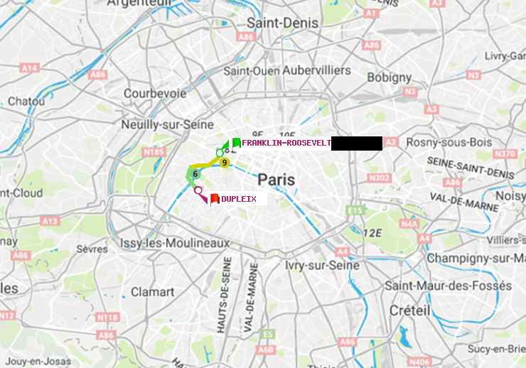 plan itinéraire ratp de Franklin-Roosevelt à Dupleix