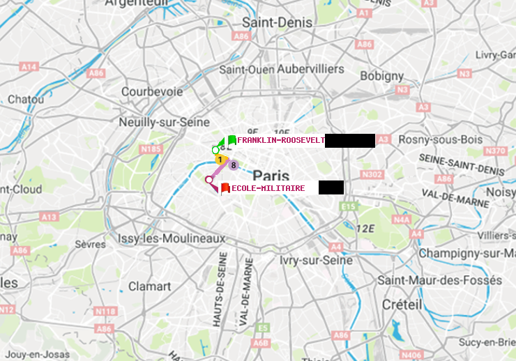 plan itinéraire ratp de Franklin-Roosevelt à Ecole Militaire