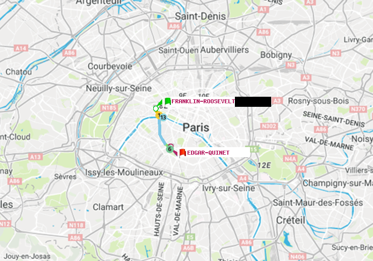plan itinéraire ratp de Franklin-Roosevelt à Edgar-Quinet