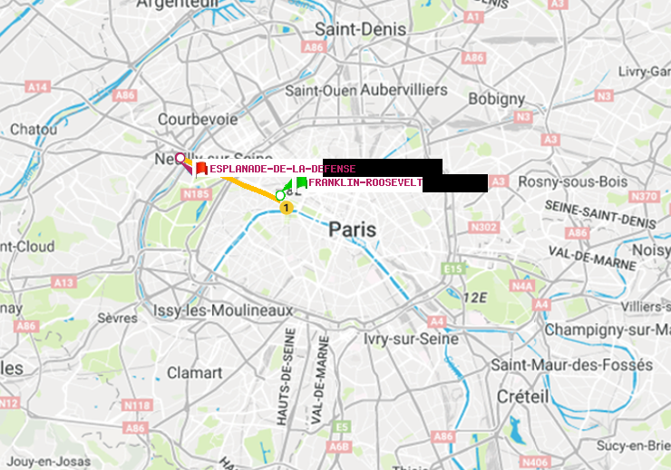 plan itinéraire ratp de Franklin-Roosevelt à Esplanade de la Défense