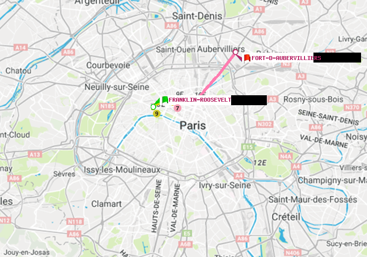 plan itinéraire ratp de Franklin-Roosevelt à Fort d