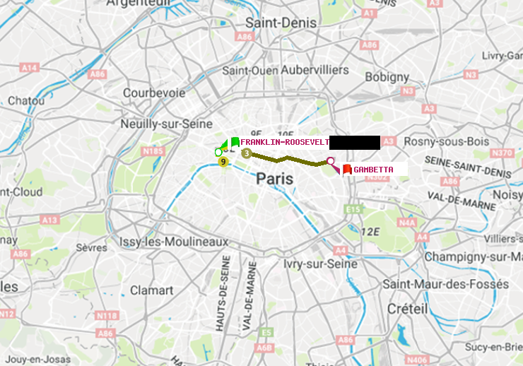 plan itinéraire ratp de Franklin-Roosevelt à Gambetta