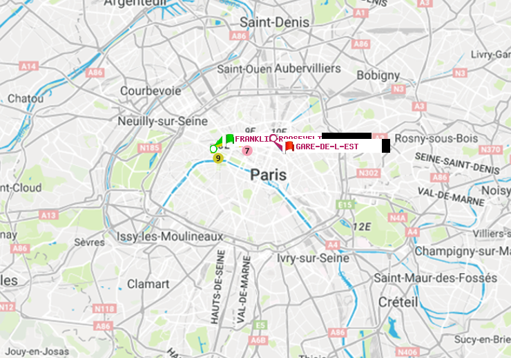 plan itinéraire ratp de Franklin-Roosevelt à Gare de l