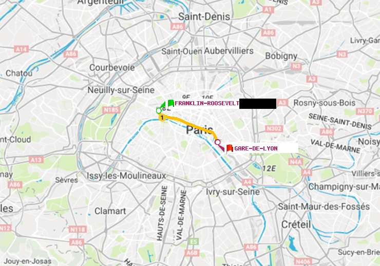 plan itinéraire ratp de Franklin-Roosevelt à Gare de Lyon