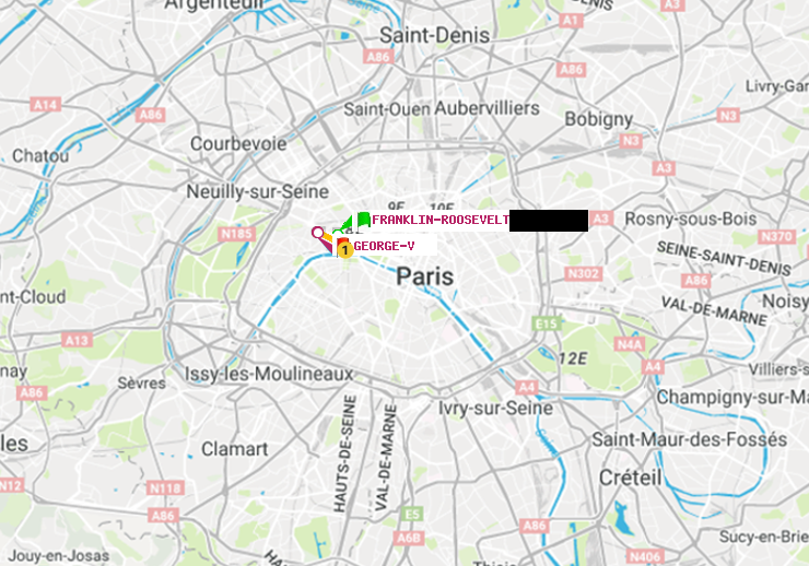 plan itinéraire ratp de Franklin-Roosevelt à George V