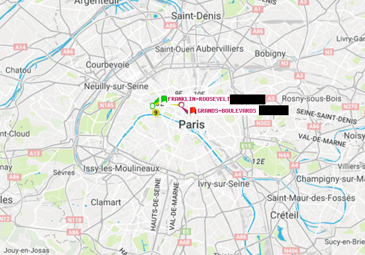plan itinéraire ratp de Franklin-Roosevelt à Grands Boulevards