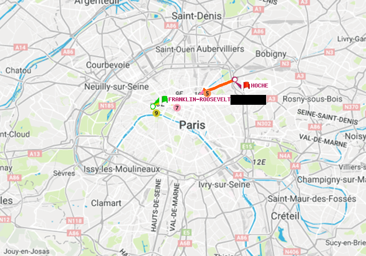 plan itinéraire ratp de Franklin-Roosevelt à Hoche