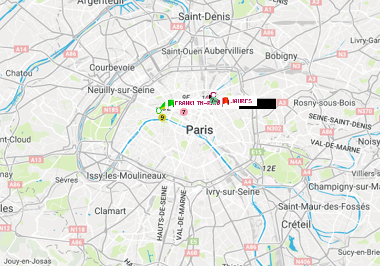 plan itinéraire ratp de Franklin-Roosevelt à Jaurès