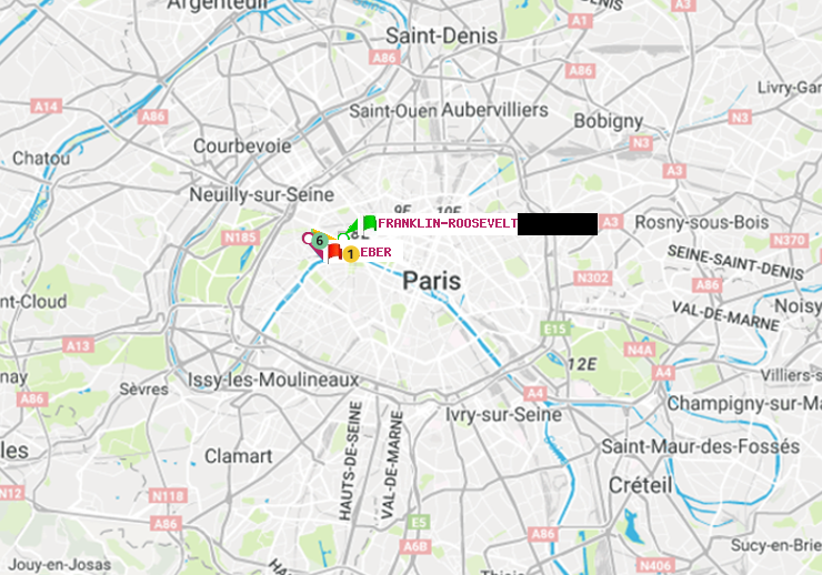 plan itinéraire ratp de Franklin-Roosevelt à Kléber