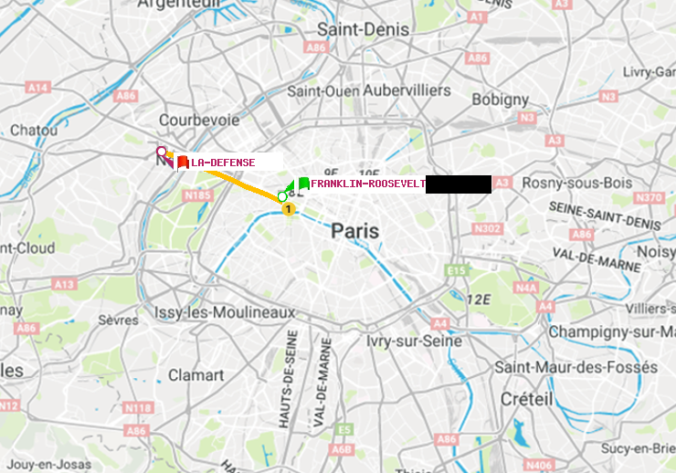 plan itinéraire ratp de Franklin-Roosevelt à La Défense (Grande Arche)