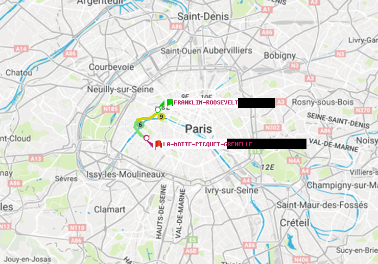 plan itinéraire ratp de Franklin-Roosevelt à La Motte-Picquet-Grenelle