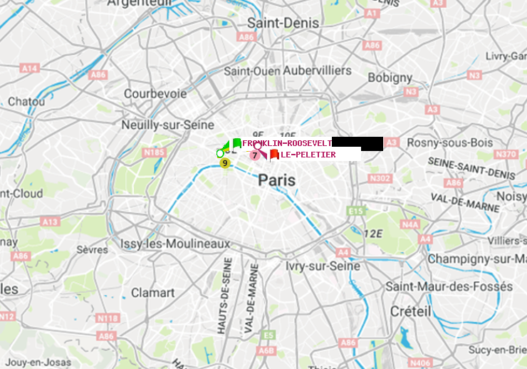 plan itinéraire ratp de Franklin-Roosevelt à Le Peletier