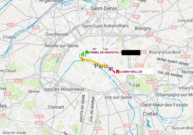 plan itinéraire ratp de Franklin-Roosevelt à Ledru-Rollin