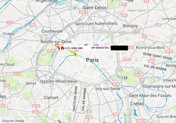 plan itinéraire ratp de Franklin-Roosevelt à Les Sablons (Jardin d
