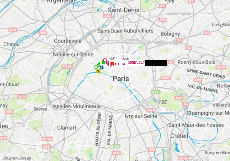 plan itinéraire ratp de Franklin-Roosevelt à Liège