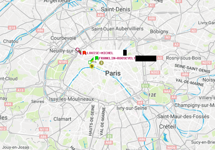 plan itinéraire ratp de Franklin-Roosevelt à Louise Michel