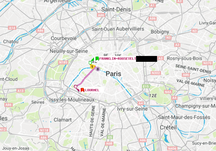 plan itinéraire ratp de Franklin-Roosevelt à Lourmel
