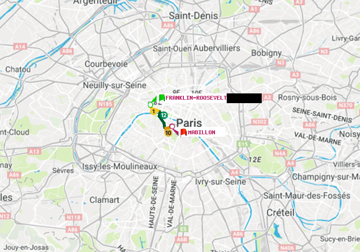 plan itinéraire ratp de Franklin-Roosevelt à Mabillon