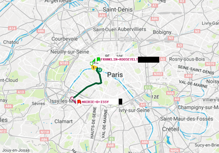 plan itinéraire ratp de Franklin-Roosevelt à Mairie d