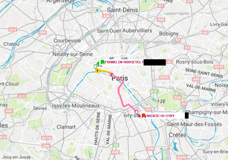 plan itinéraire ratp de Franklin-Roosevelt à Mairie d