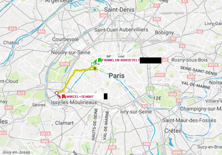 plan itinéraire ratp de Franklin-Roosevelt à Marcel Sembat