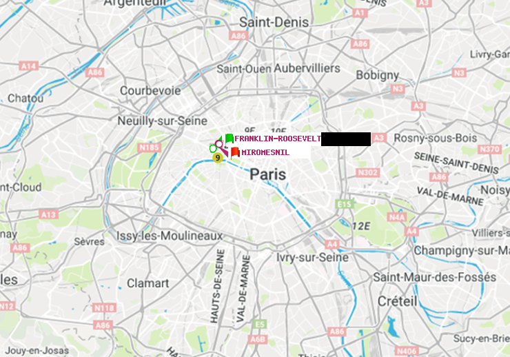 plan itinéraire ratp de Franklin-Roosevelt à Miromesnil