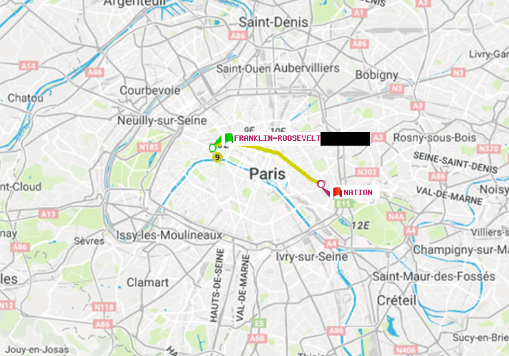 plan itinéraire ratp de Franklin-Roosevelt à Nation