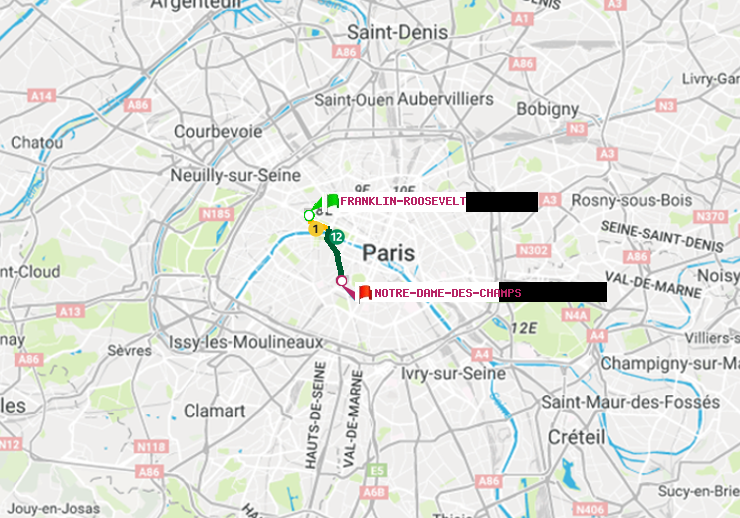 plan itinéraire ratp de Franklin-Roosevelt à Notre-Dame des Champs