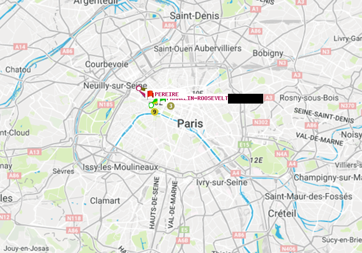 plan itinéraire ratp de Franklin-Roosevelt à Péreire