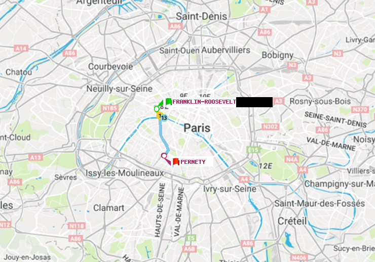 plan itinéraire ratp de Franklin-Roosevelt à Pernety