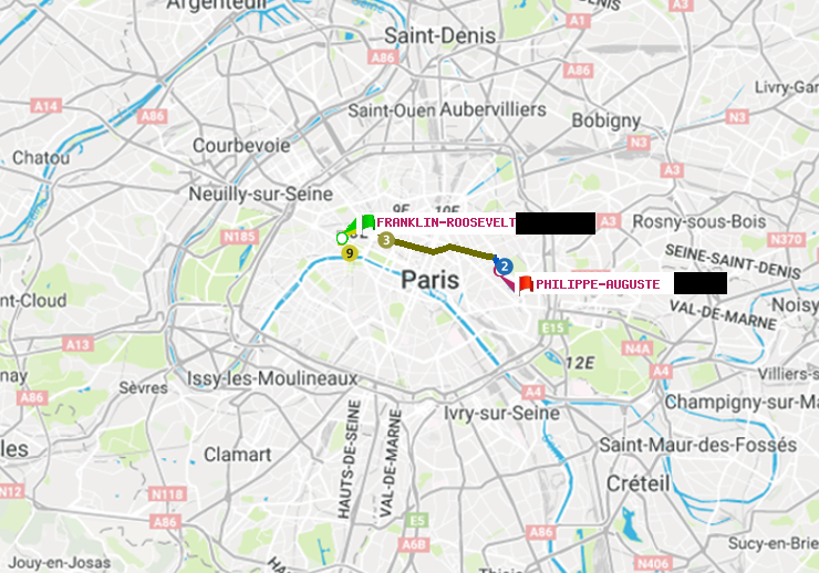 plan itinéraire ratp de Franklin-Roosevelt à Philippe Auguste