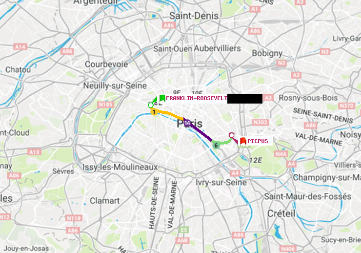 plan itinéraire ratp de Franklin-Roosevelt à Picpus