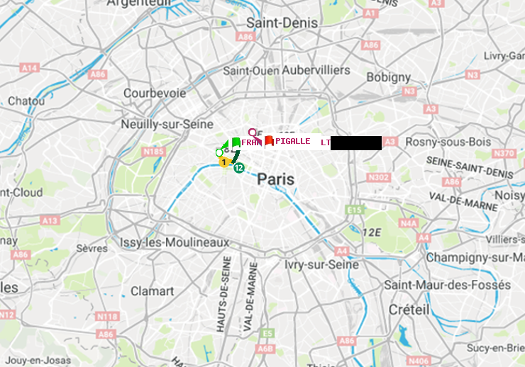 plan itinéraire ratp de Franklin-Roosevelt à Pigalle