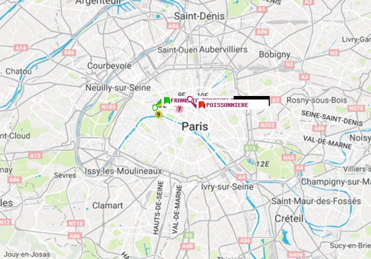 plan itinéraire ratp de Franklin-Roosevelt à Poissonnière