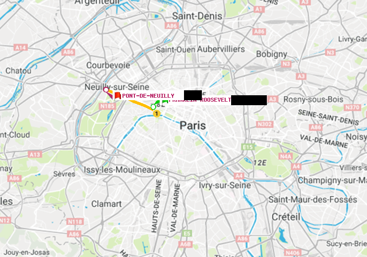 plan itinéraire ratp de Franklin-Roosevelt à Pont de Neuilly